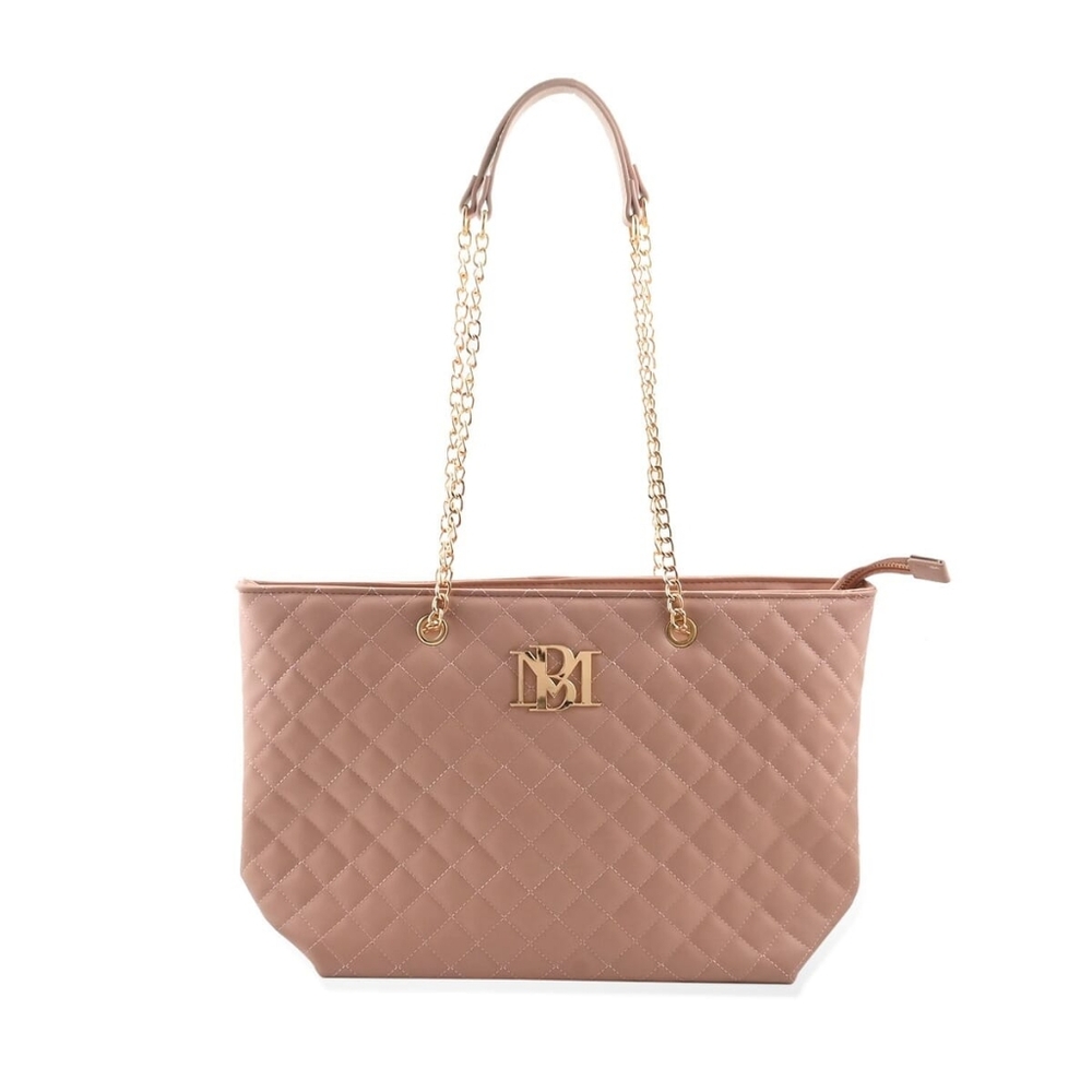 NEW Badgley Mischka Quilted Chain Strap Tote Bag in Blush Pink